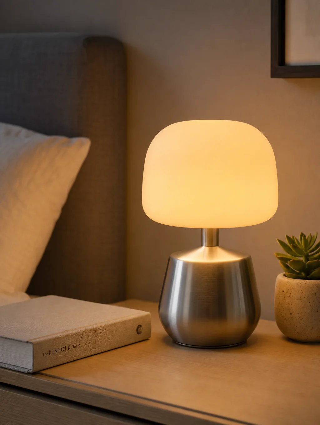 Handcrafted ceramic table lamp emitting warm ambient lighting